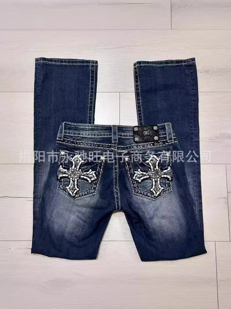 High Street American Style Retro Blue Flared Jeans Men's High-end Sense Straight Slimming Men's Street Trendy Pants