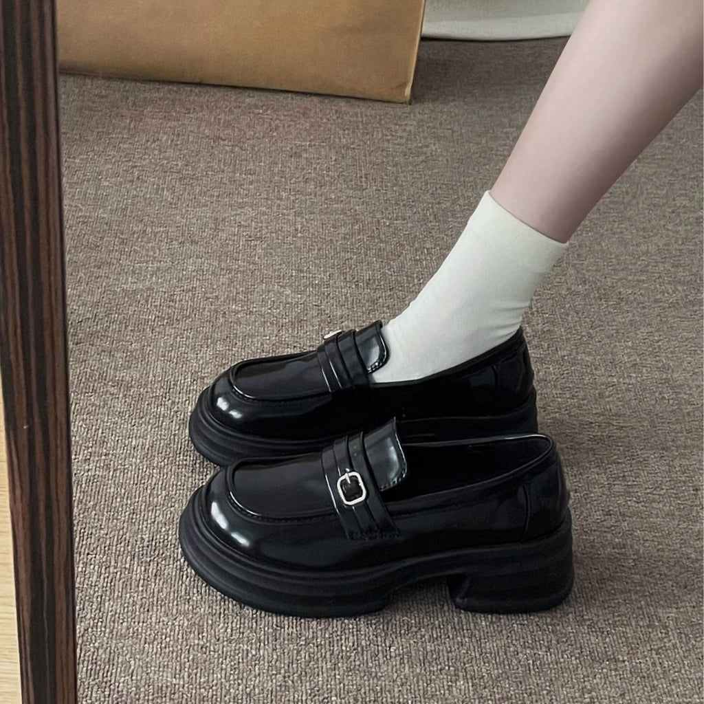 Thick-Soled Small Leather Shoes for Women 2025 Spring and Summer New British Retro Brown Preppy with Skirt Jk Slip-On Loafers