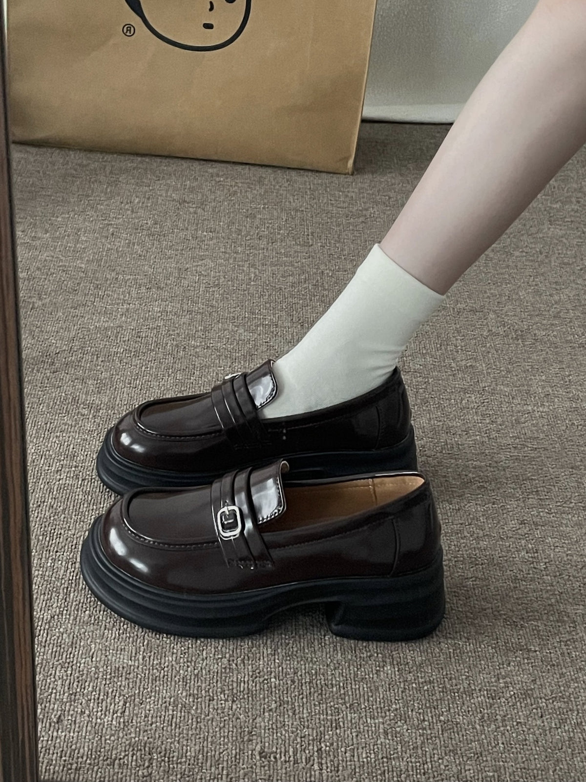 Thick-Soled Small Leather Shoes for Women 2025 Spring and Summer New British Retro Brown Preppy with Skirt Jk Slip-On Loafers