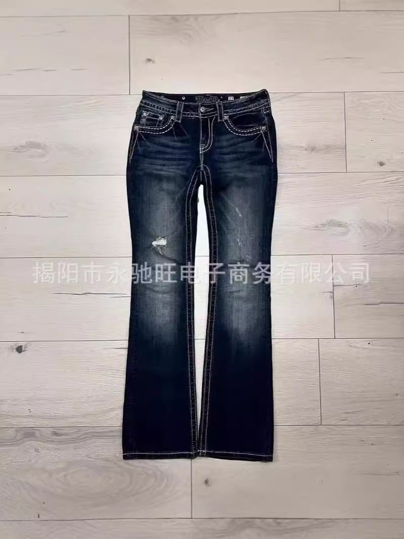 High Street American Style Retro Blue Flared Jeans Men's High-end Sense Straight Slimming Men's Street Trendy Pants