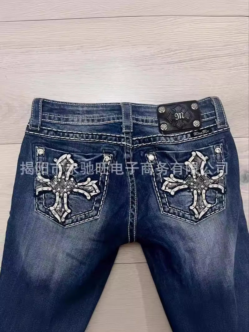 High Street American Style Retro Blue Flared Jeans Men's High-end Sense Straight Slimming Men's Street Trendy Pants