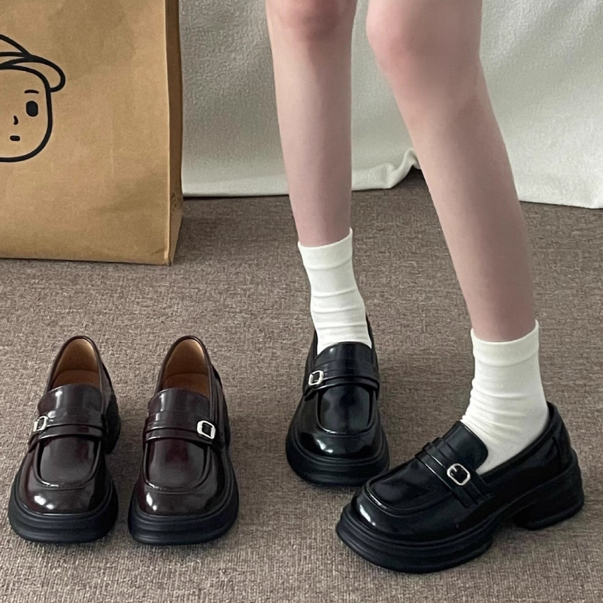Thick-Soled Small Leather Shoes for Women 2025 Spring and Summer New British Retro Brown Preppy with Skirt Jk Slip-On Loafers