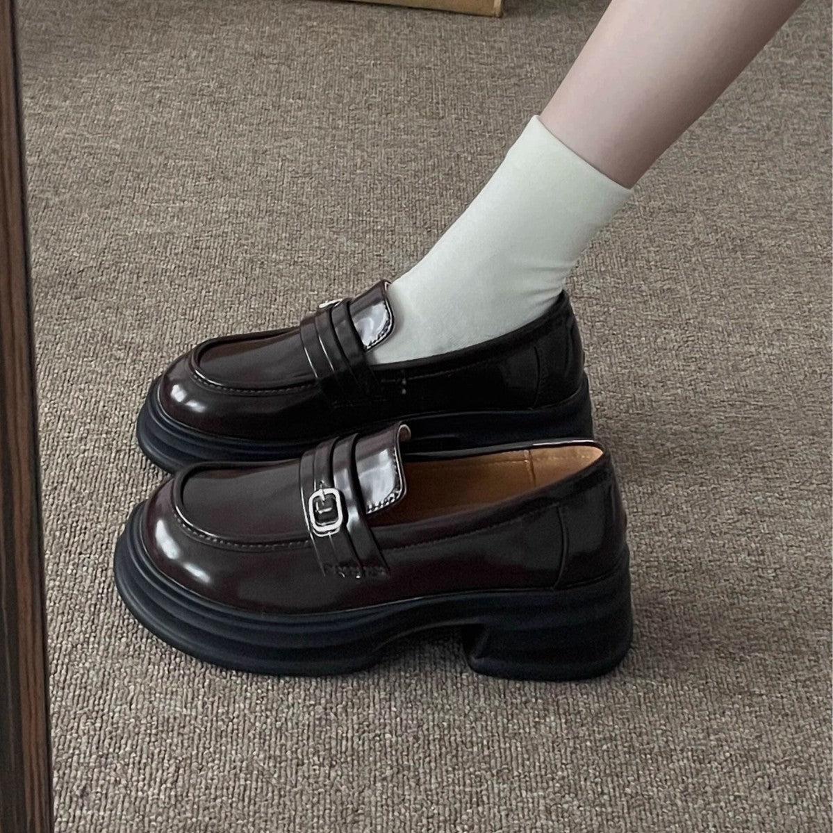 Thick-Soled Small Leather Shoes for Women 2025 Spring and Summer New British Retro Brown Preppy with Skirt Jk Slip-On Loafers