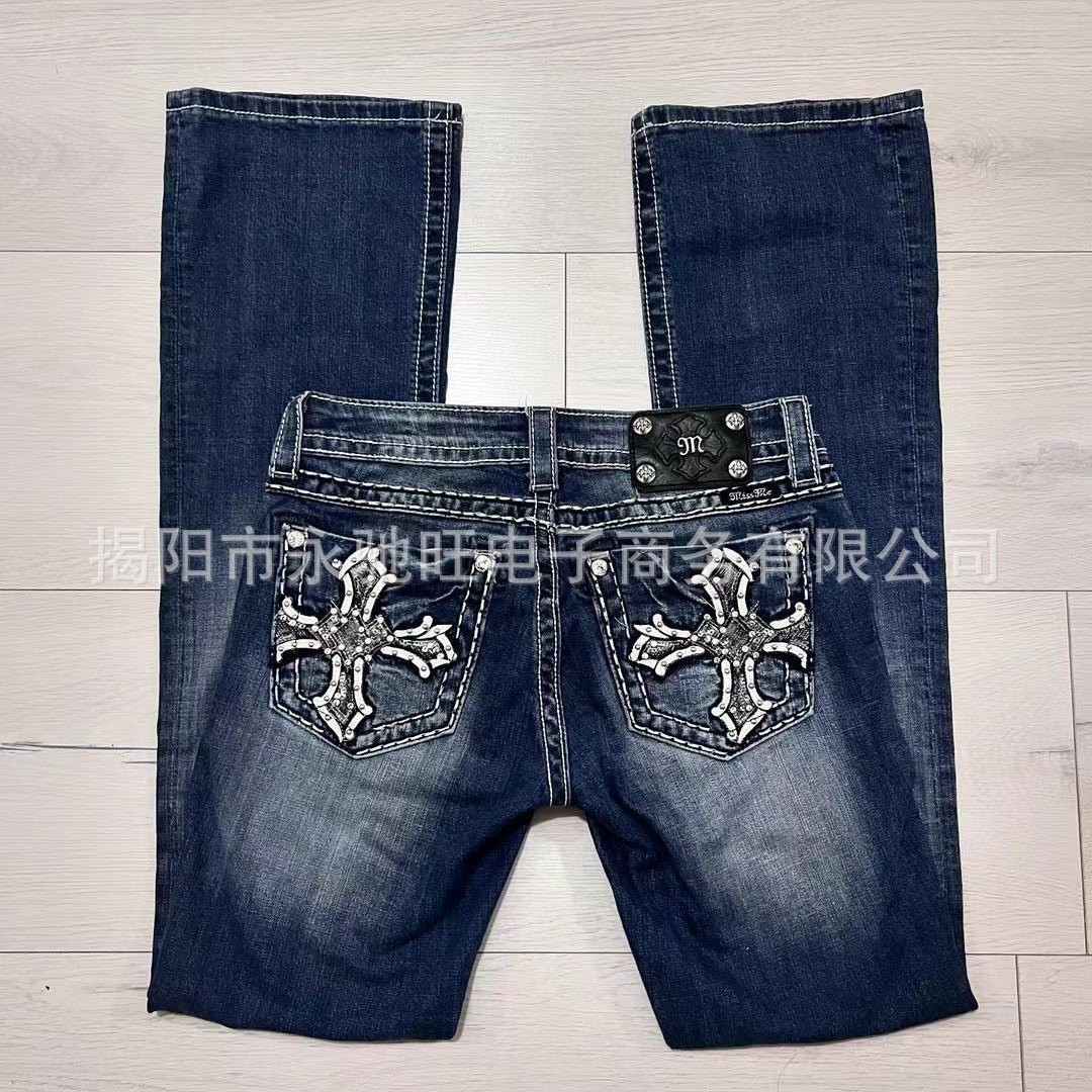 High Street American Style Retro Blue Flared Jeans Men's High-end Sense Straight Slimming Men's Street Trendy Pants