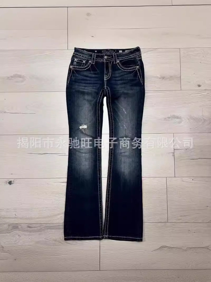 High Street American Style Retro Blue Flared Jeans Men's High-end Sense Straight Slimming Men's Street Trendy Pants