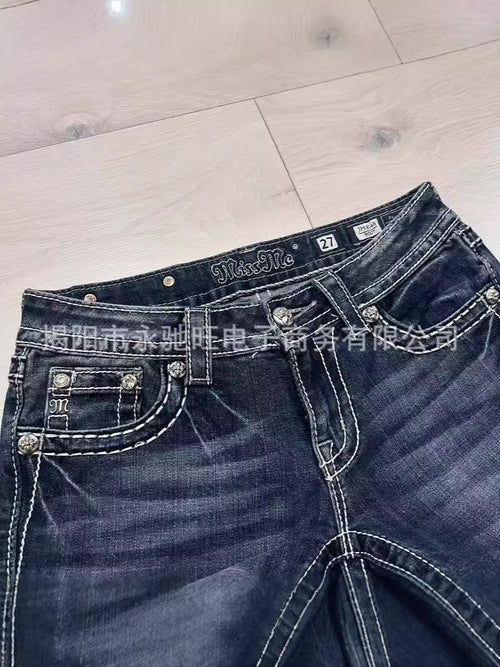 High Street American Style Retro Blue Flared Jeans Men's High-end Sense Straight Slimming Men's Street Trendy Pants