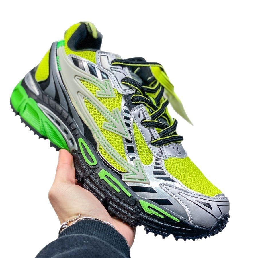 2026 New Model Height-Increasing Dad-Style Hiking Thick-Soled Casual Sneakers in Brown, Green, and Yellow with Three Arrow Design Trendy Shoes