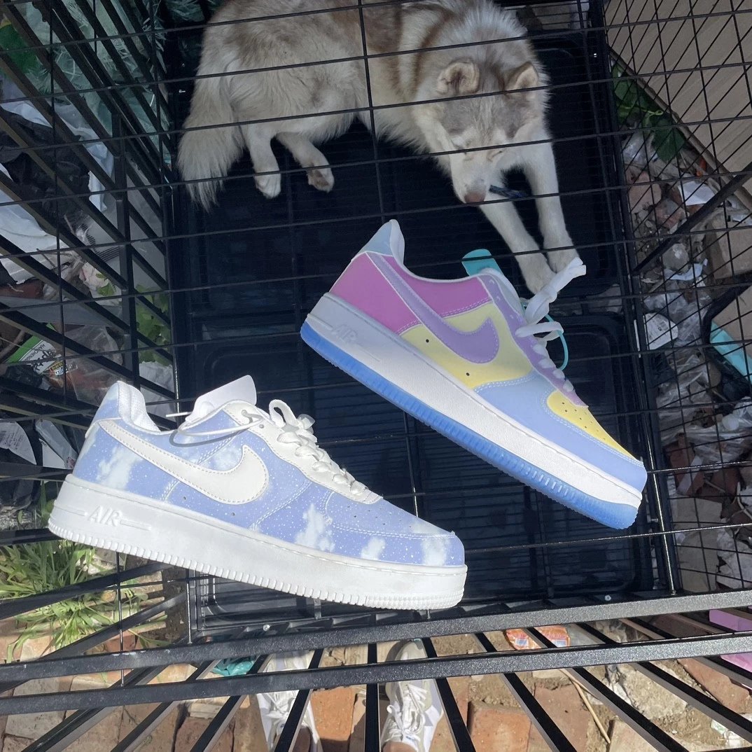 New Air Force One AF1 Thermal Induction Blue Sky White Clouds High Version Set Last Process Laser Punching Correct Version